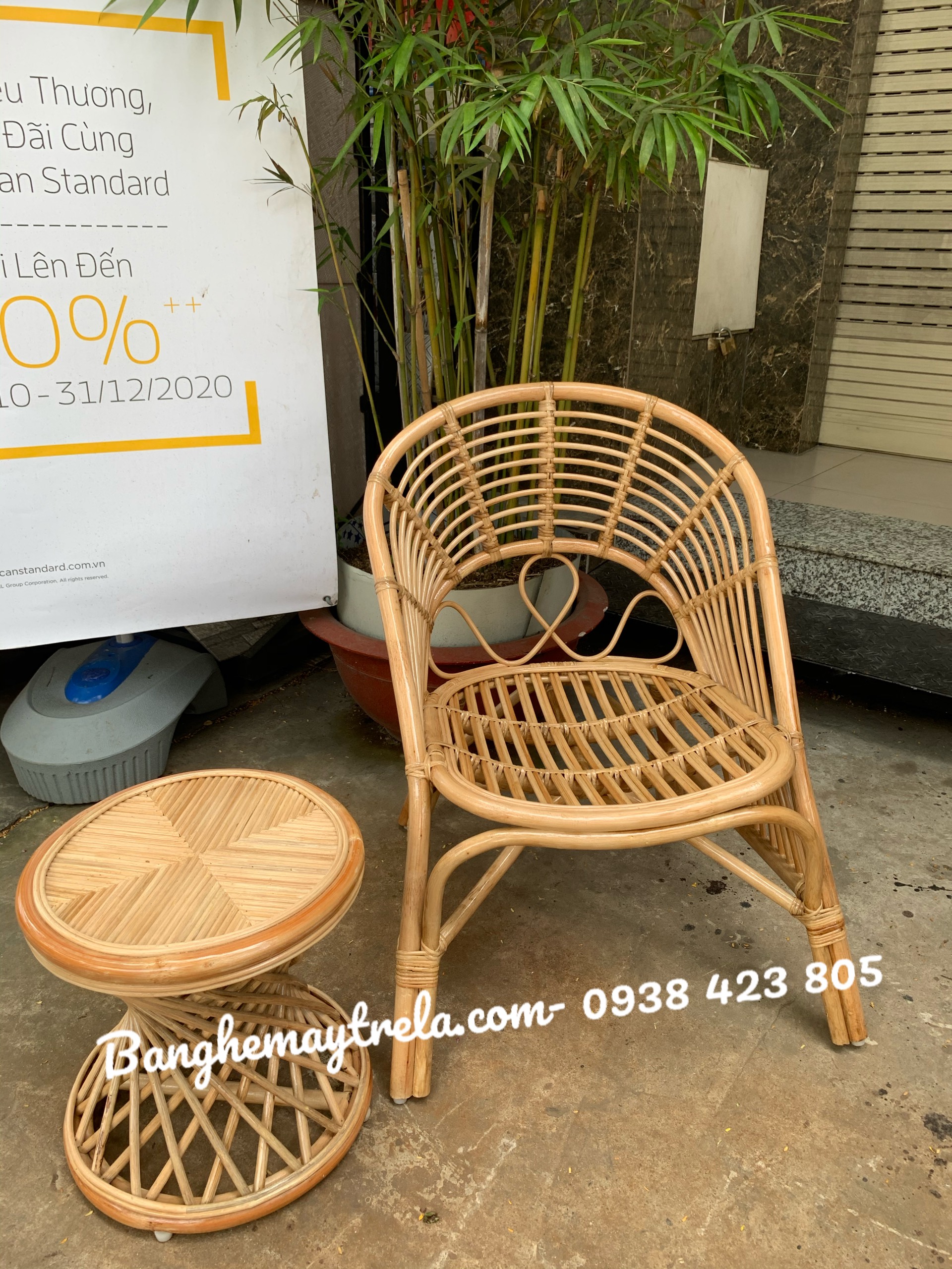 Bàn ghế uống trà mây tre đan